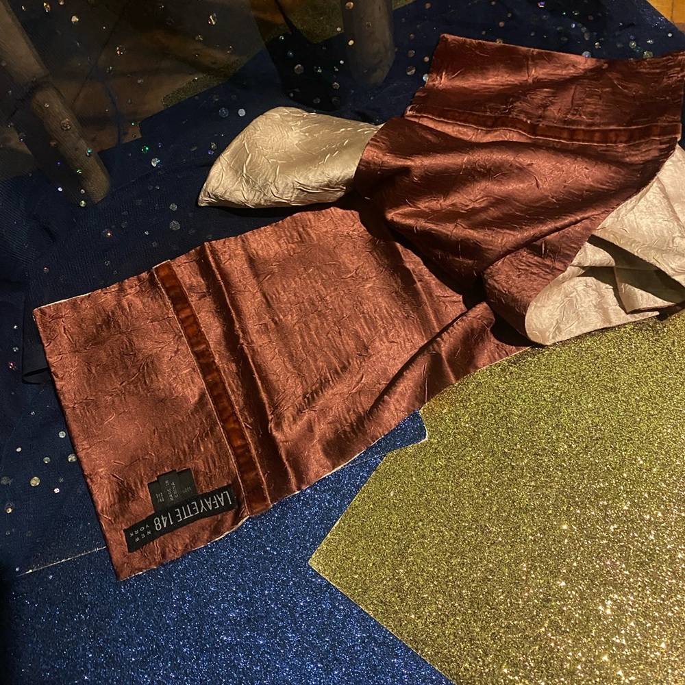 LAFAYETTE 148 NEW YORK VELVET-TRIM WINE CHAMPAGNE VNTG PINK MAUVE SLIM Scarf - Picture 2 of 10